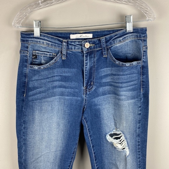 Kancan Blue Skinny Straight Raw Hem Distressed Jeans Size 9/28 - Picture 3 of 15